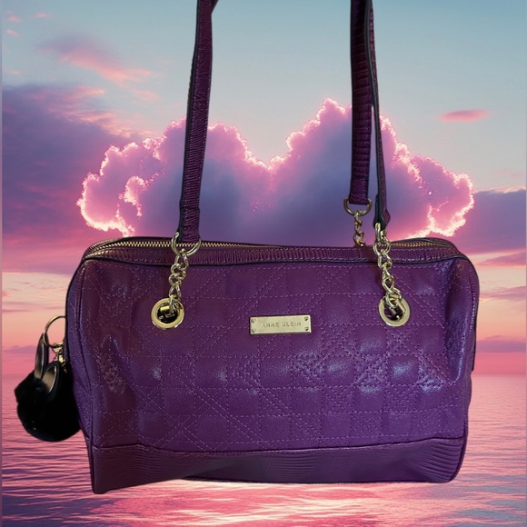 Anne Klein Purple Quilted Style Vegan Leather Satchel - Picture 1 of 10